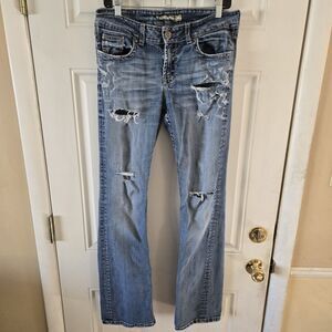 BKE Culture Bootcut Jeans Womens 32x33 Distressed Y2K Buckle Denim Grunge READ